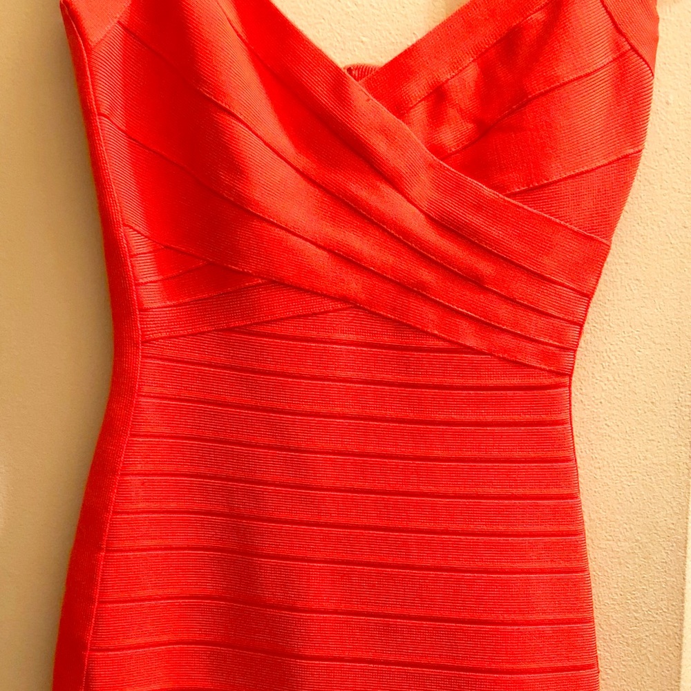 Herve Leger dark orange bandage dress